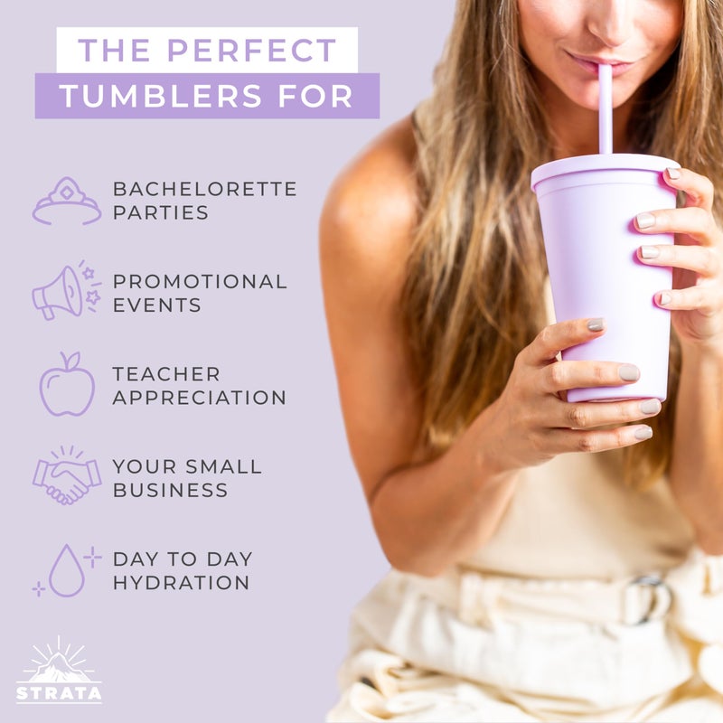 STRATA CUPS Tumblers with Lids (12 pack) 16oz Colored Acrylic Cups with Lids and Straws | Double Wall Matte Plastic Bulk Tumblers With FREE Straw Cleaner! Vinyl Customizable DIY Gifts (Assorted) - Image 5